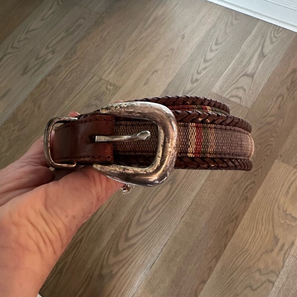 90’s Y2K Vintage Men’s Brown Leather Belt Woven Preppy Distressed Dad Grandpa 38